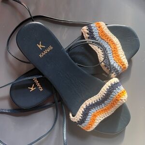 Kaanas Woven Strap Sandals in Black Orange Gray